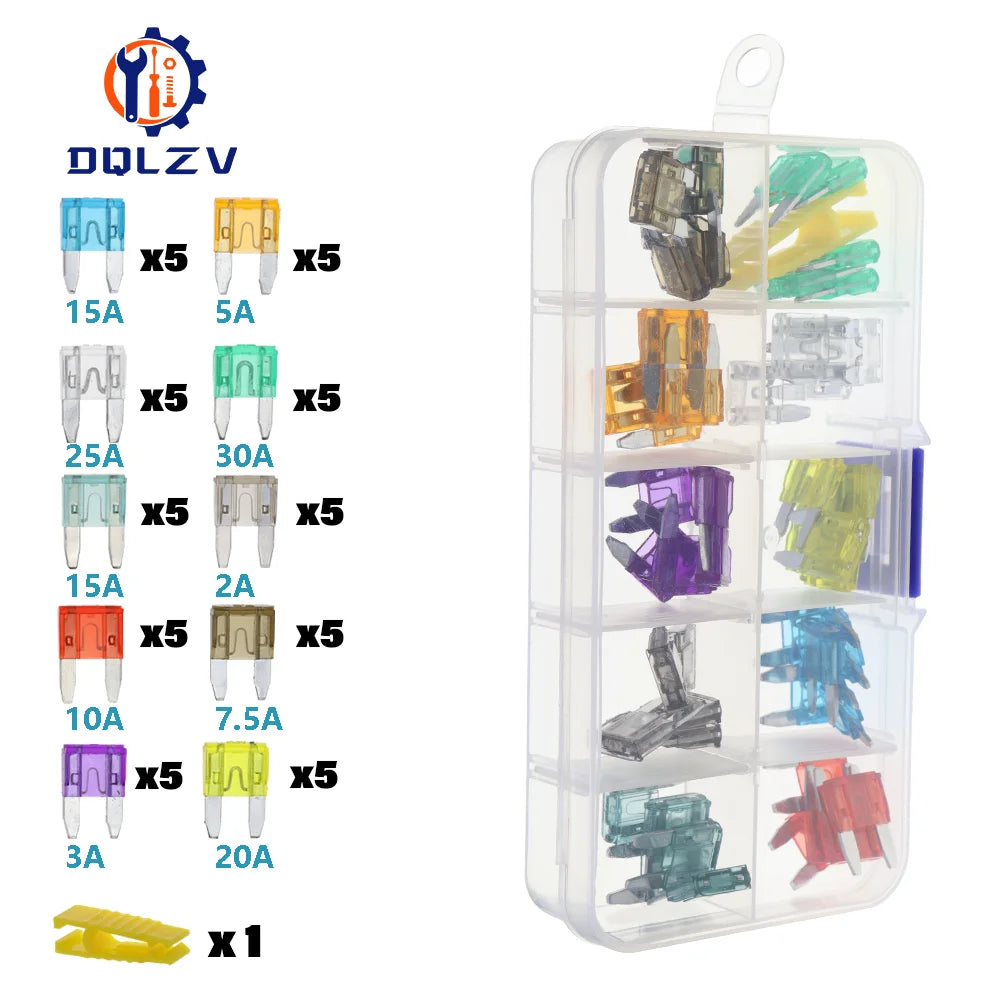 Car Fuse 5/7.5/10/15/20/25/30/35/40A Mini/Small/Medium 32V Automotive Blade Type Zinc alloy Fuse with Box Clip
