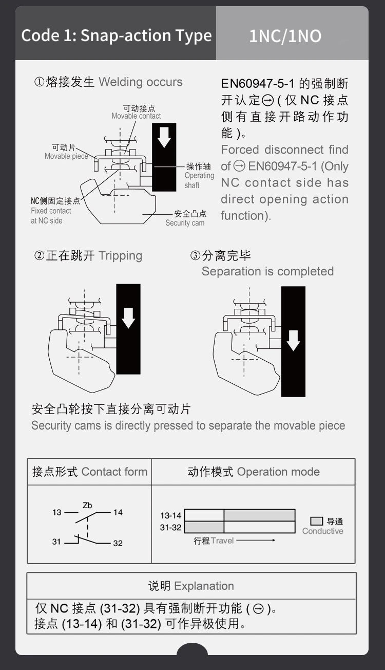CNTD C4N-4167N Limit Switch IP67 Waterproof Coil Spring Type 3N Low Actuation Force 1NC 1NO Slow Action Forced Disconnect