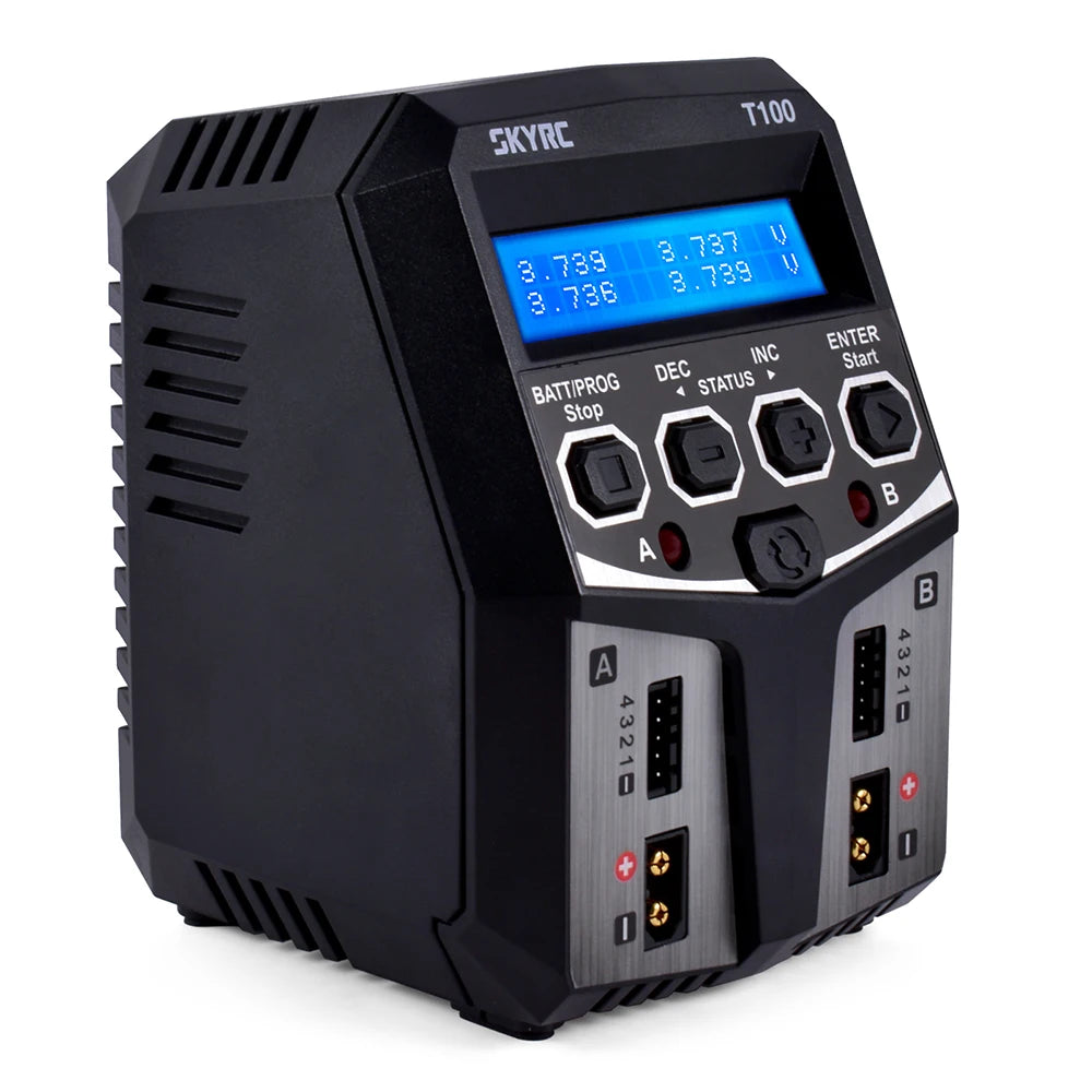 SKYRC T100 AC Lipo Battery Balance Charger Dual 5A 2X50W for 2-4S NiMH / NiCd / LiPo / LiFe / Lilon / LiHV  RC Car Charger