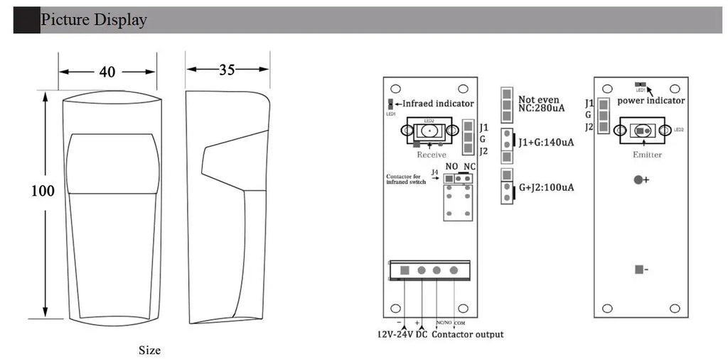 3.6V Battery Supported Outdoor IR Sensor Photocell Automatic Gate Garage Door Infrared Beam Sensor