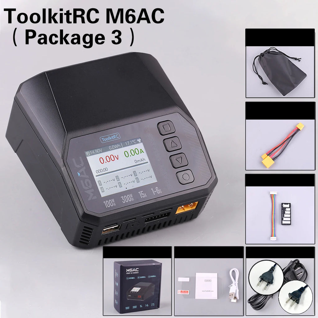 ToolkitRC M6AC 15A 300W Multifunctional LiPo Battery Charger Smart 1-6S Balance for RC Models - High Power RC Accessory