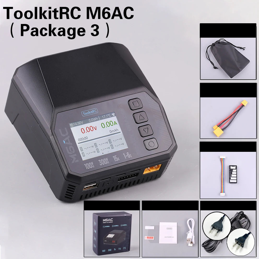 ToolkitRC M6AC 15A 300W Multifunctional LiPo Battery Charger Smart 1-6S Balance for RC Models - High Power RC Accessory