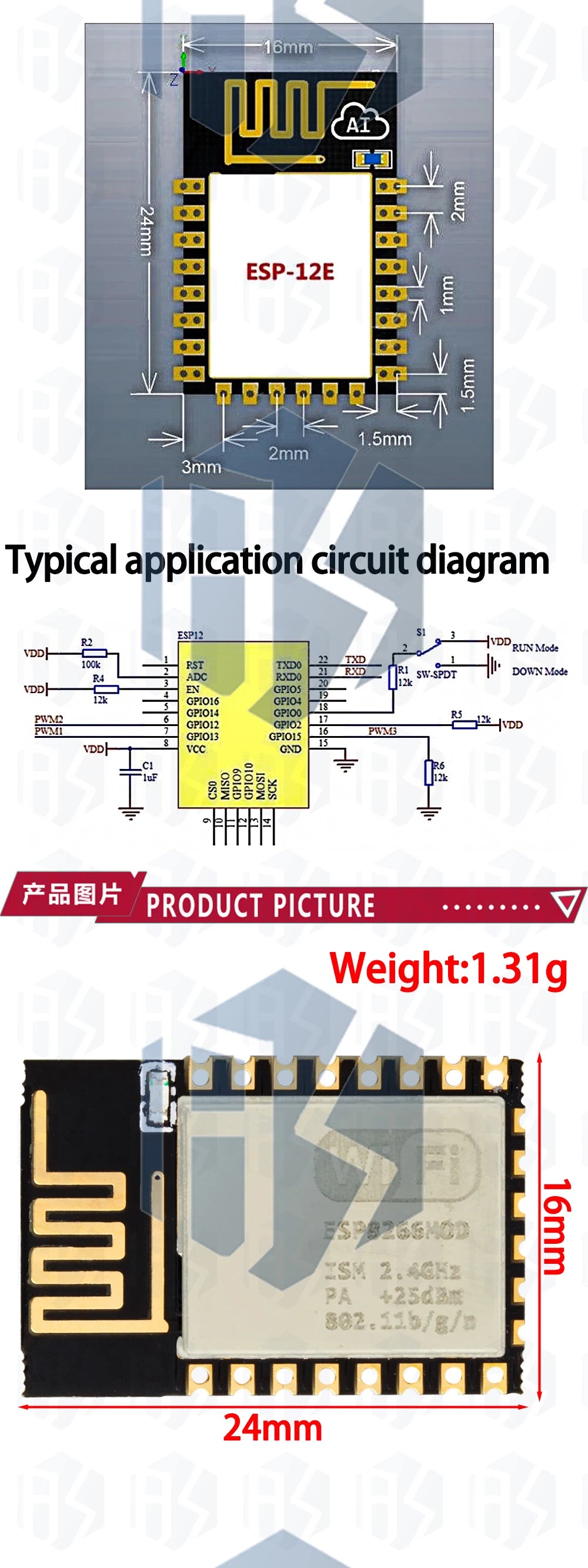 ESP8266 WiFi Wireless Transceiver Module ESP-01/ESP-01S/ESP-07/ESP-07S/ESP-12/ESP-12E/ESP-12F for Arduino DIY Projects