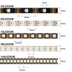DC12V WS2815 5050 Dual-Signal RGB LED Strip WS2812B 30/60/74/96/144Leds/Pixels/m Individually Addressable LED Lights IP30 65 67