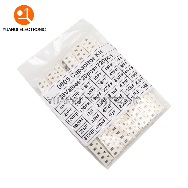 320PCS 720PCS 0603 0805 1206 SMD Capacitor Assorted Kit 16/36/50Values 1PF - 10UF Capacitance Set 100NF 0.1UF 1UF 2.2UF 4.7UF