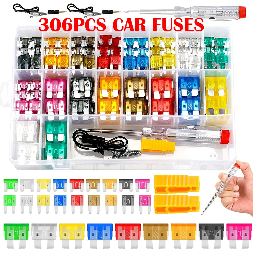 306PCS Car Fuse 5A 10A 15A 20A 25A 30A 35A Amplifier with Box Clip Combination Car Blade Fuse Set with Inspection Circuit Electr