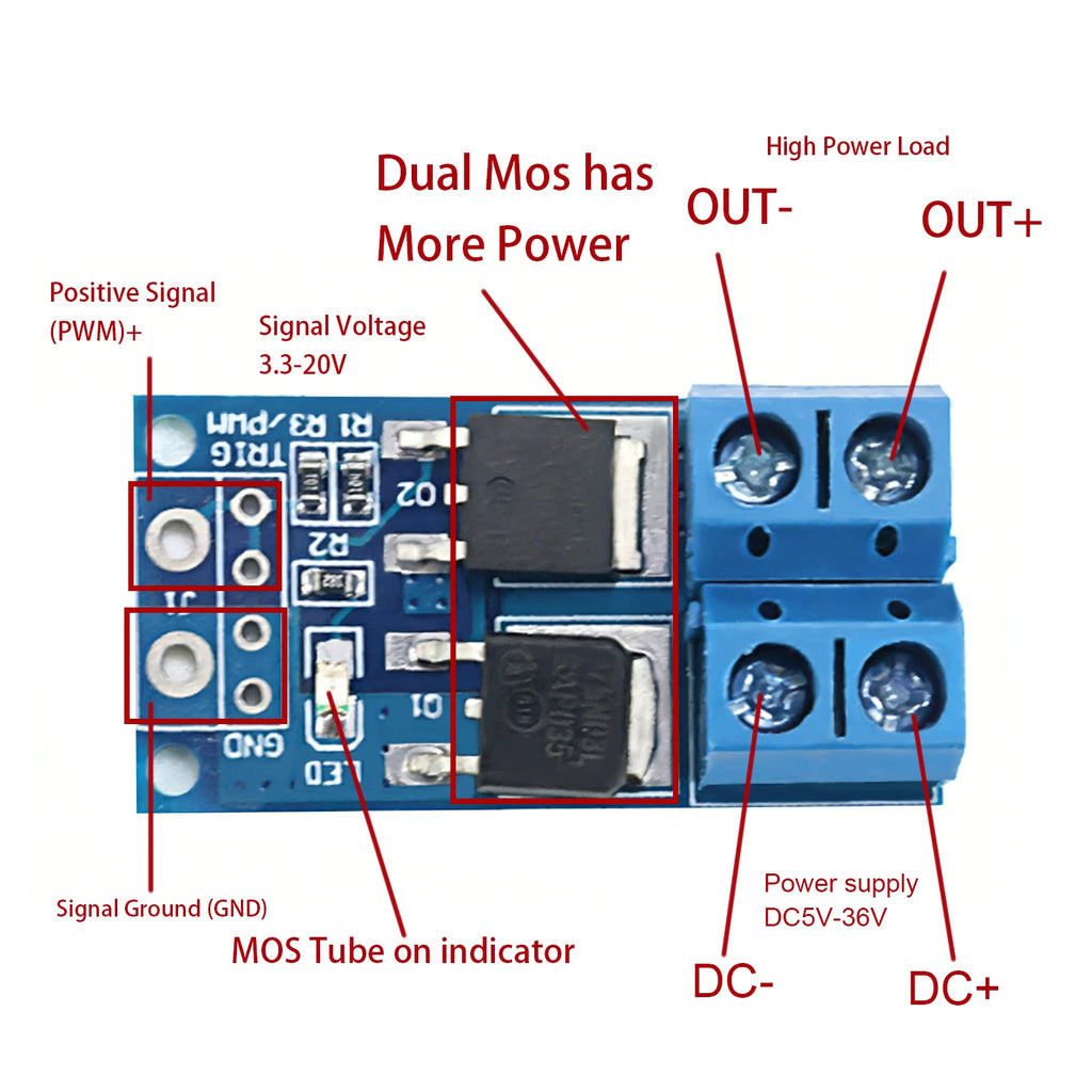 MOS FET Trigger Switch Drive Module 15A 400W DC 5V-36V PWM Speed Controller Regulator Module High Power for Arduino PLC