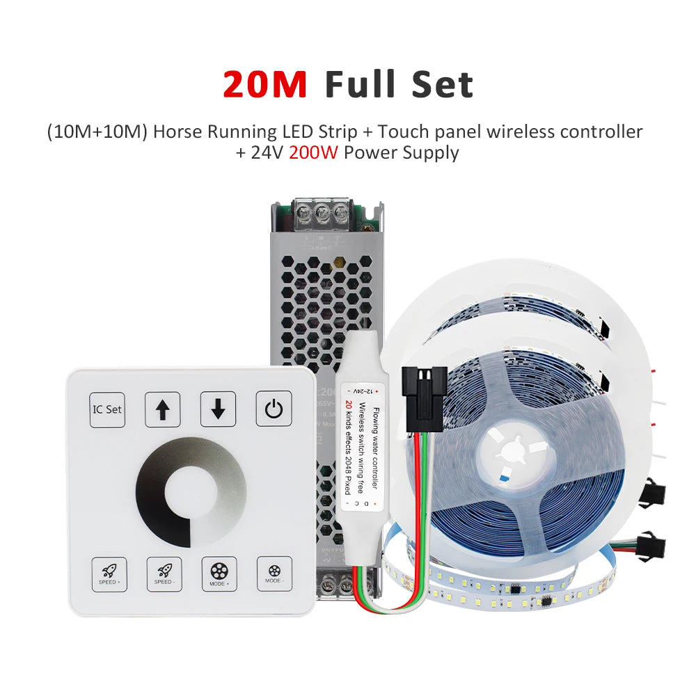 20M 15M 5M 10M Running Water Flowing LED Strip Light DC24 WS2811 SMD2835 Horse Race Pixel Addressable Flexible Linear Lamp Set