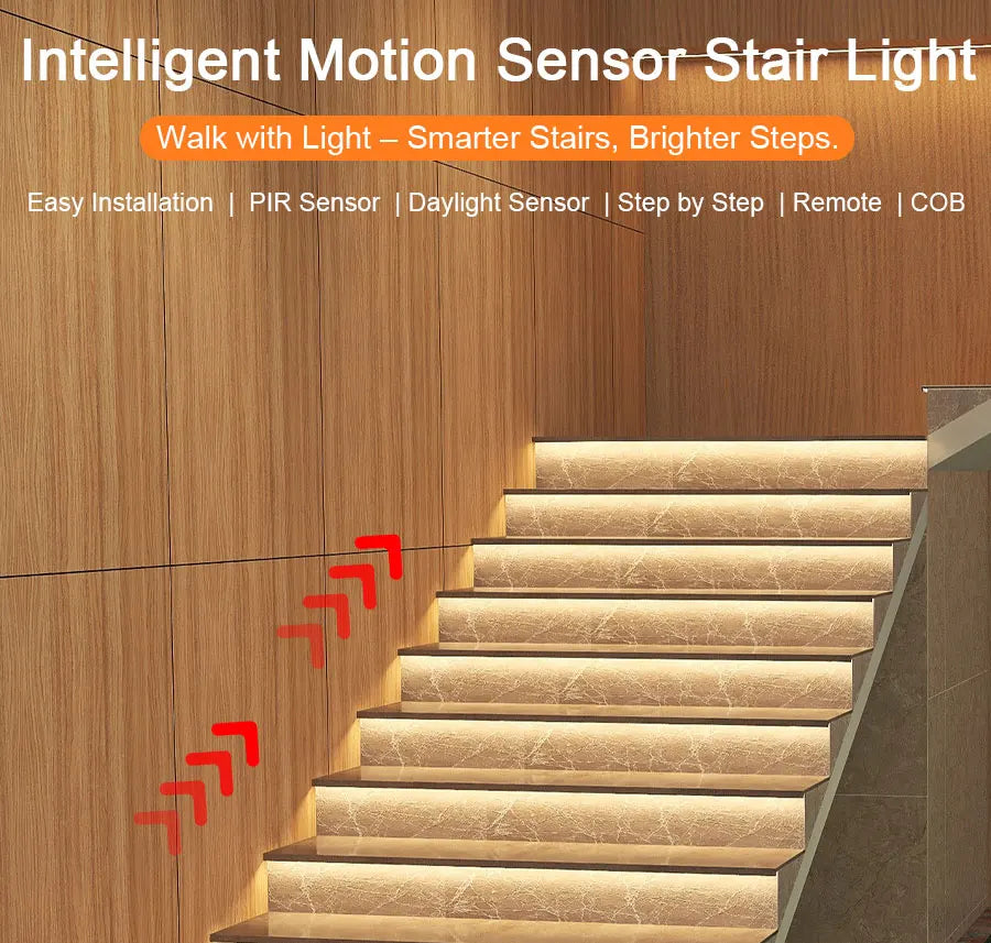 COB LED Strip PIR Motion Sensor Stair Lights Kit Step by Step Control Indoor Smart Staircase Lighting Controller with Main Line