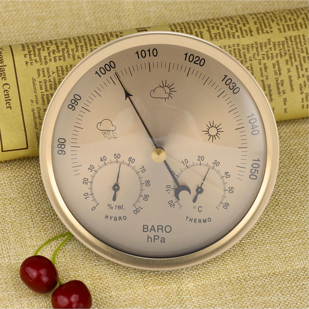 Metal 3 in 1 Barometer for Indoor and Outdoor Use Barometer Thermometer Hygrometer Household Weather Station with Round Frame