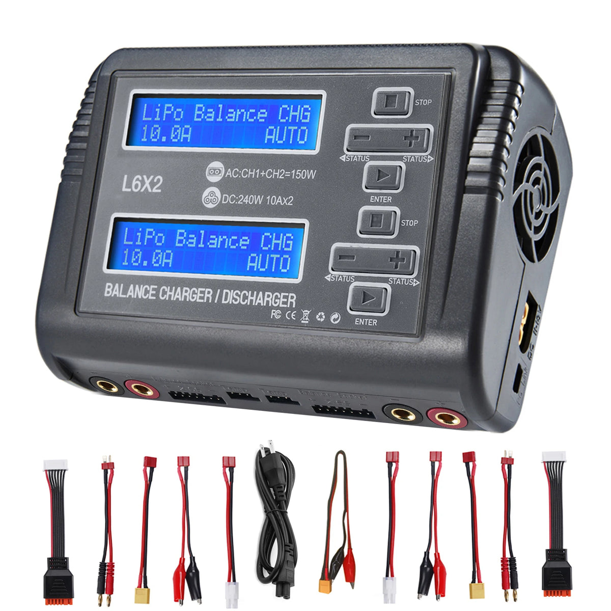 HTRC Lipo Charger T240/L6X2 DUO AC 150W DC 240W 10A Touch Screen Dual Channel Battery Balance Charger Discharger For RC Toy