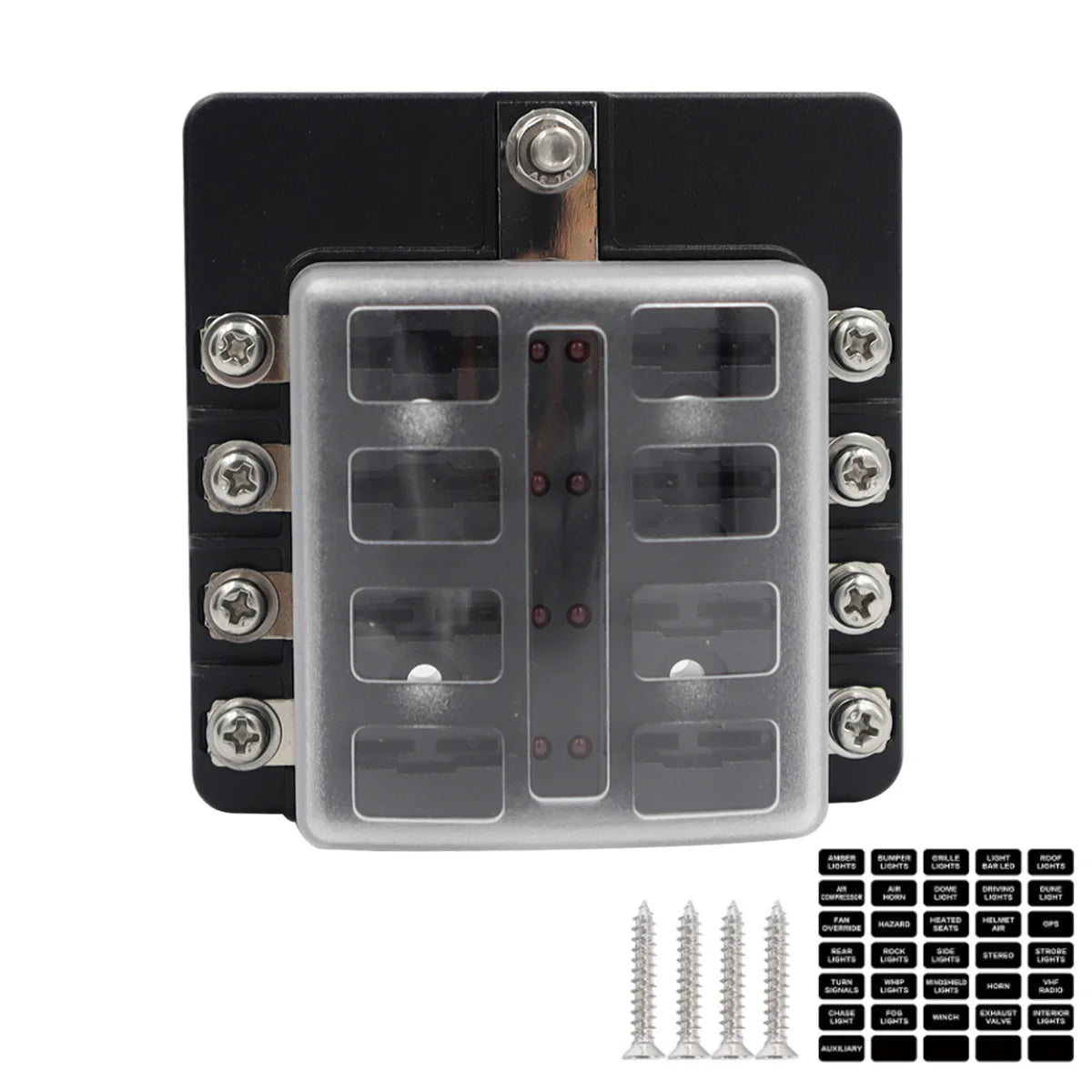 Blade Holder Fuse Box 12/10/8/6 Ways Modified Terminal Block Fuse with LED Warning Light 12V~24V Power Distribution Panel Boat