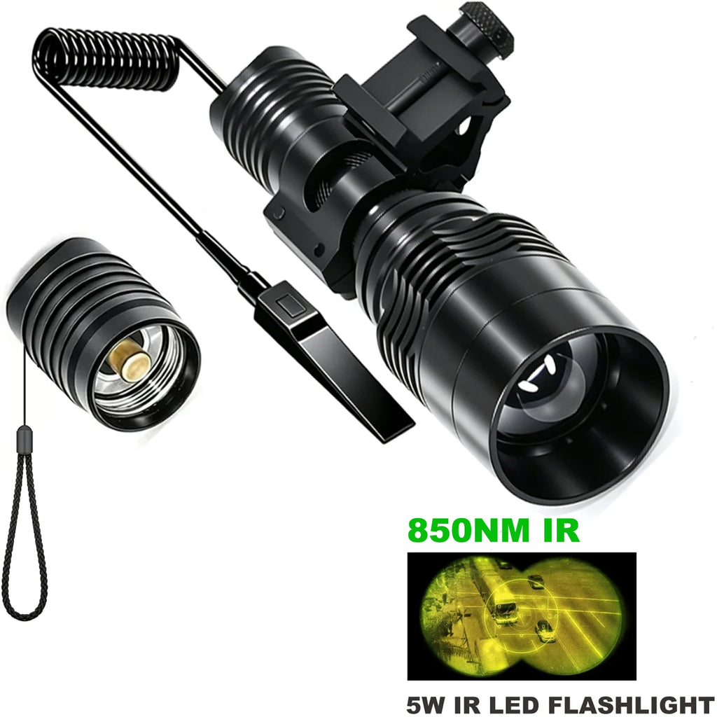 IR Hunting Flashlight 10W Infrared Radiation IR 850nm/940nm Torch Night Vision Zoomable Focus Lantern+18650+Charger+Switch+Mount