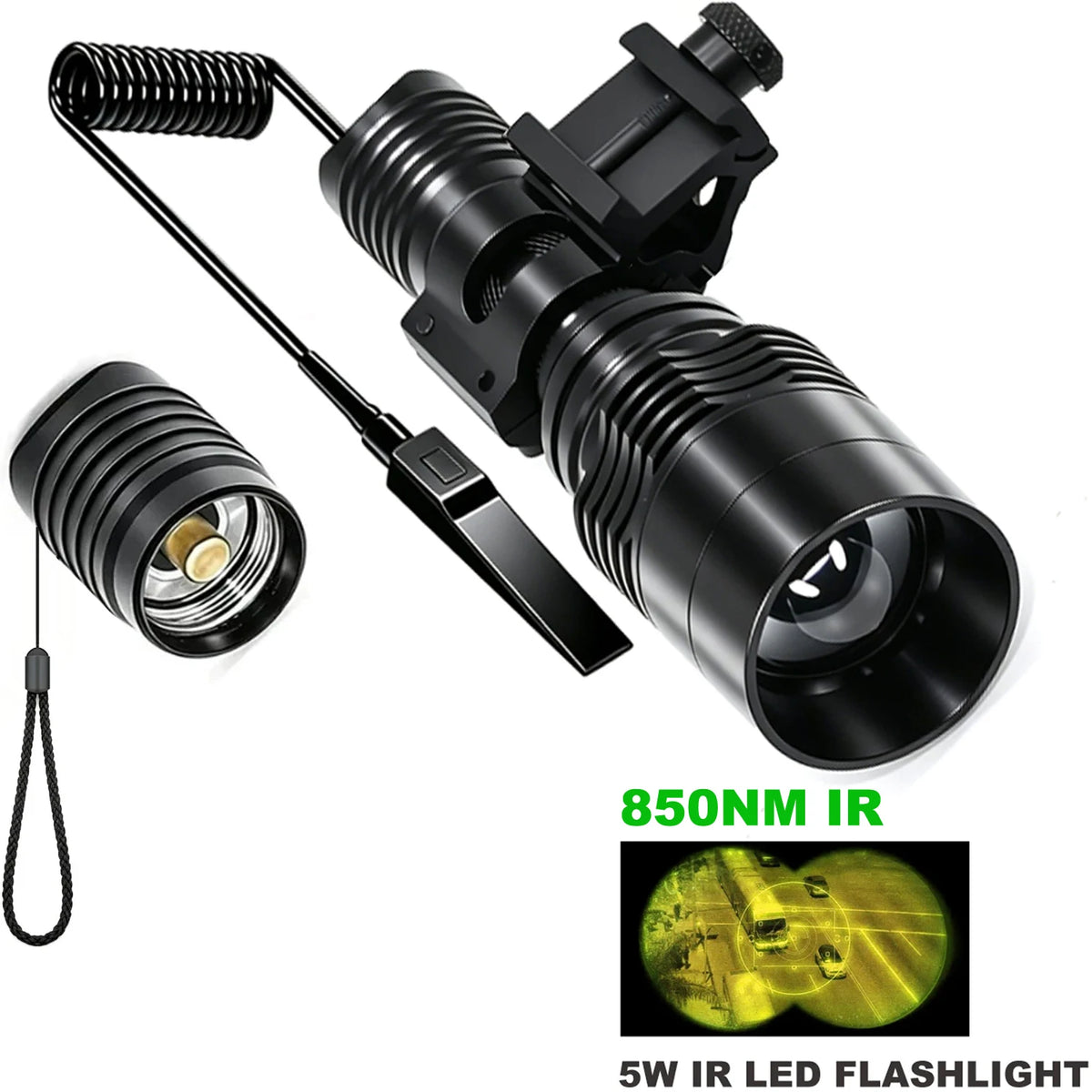 IR Hunting Flashlight 10W Infrared Radiation IR 850nm/940nm Torch Night Vision Zoomable Focus Lantern+18650+Charger+Switch+Mount
