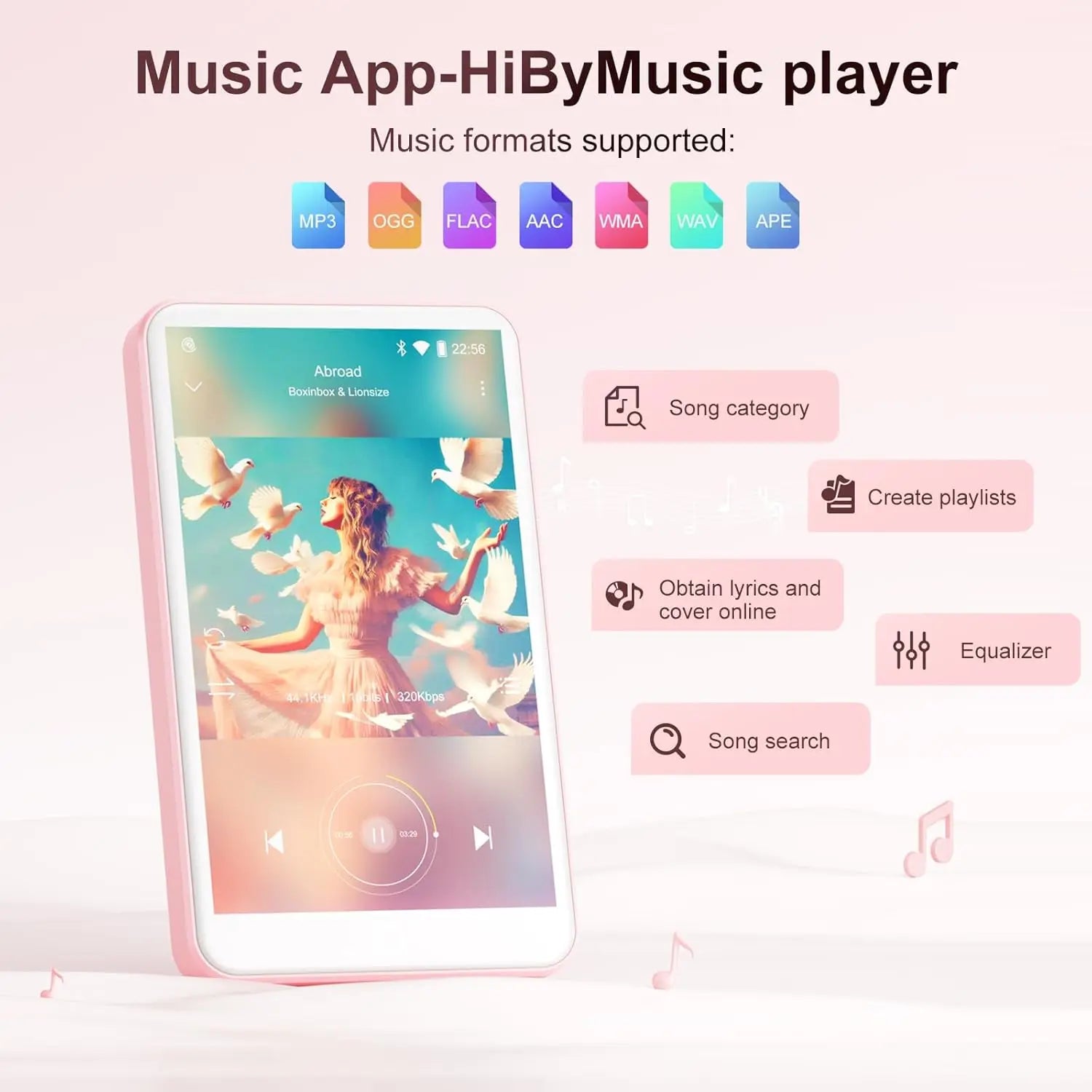 16GB/80GB  MP3 Player Android 9.0 with Bluetooth and WiFi, 4.0-inch with speakers, FM radio, eBooks, capacity up to 512GB