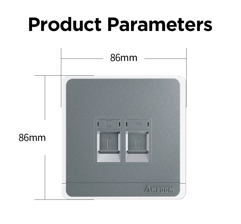 AMPCOM Wall Faceplate Socket Grey Wallplate 1-Port 2-Port 4-Port Networking Telephone Socket Outlet Mount Panel For RJ45 RJ11