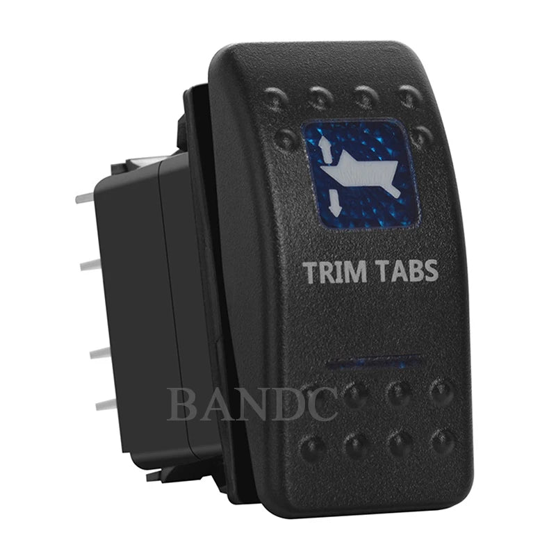 Blue Led Trim Tabs Momentary Rocker Switch 7 Pin (ON)-OFF-(ON) DPDT Reverse Polarity 3 Way Toggle Switch for Marine Boat Carling