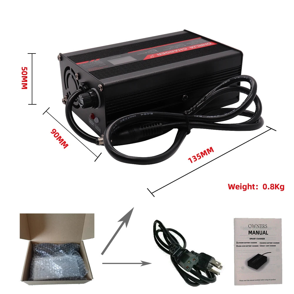 67.2V 4A  Charger Smart Aluminum Case Is Suitable For 16S 60V OLED Dispay Li-ion Lipo Battery OLED Display Fast Charger OHRIJA