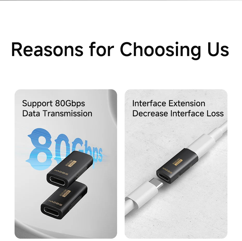Hagibis USB C Female to USB C Female Adapter 80Gbps 240W USB4 Dual Female Extension Cable Converter for Thunderbolt 5/4 Laptop