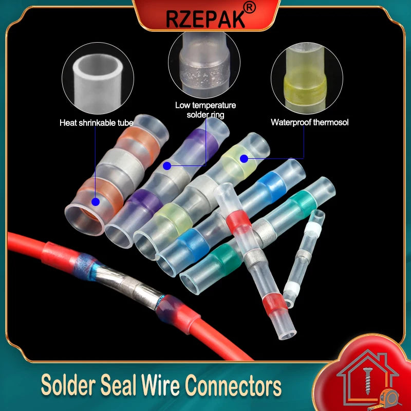 10~1000pcs Solder Seal Wire Connectors Heat Shrink Butt Terminals, Waterproof Insulated Electrical Wire Splice Connector