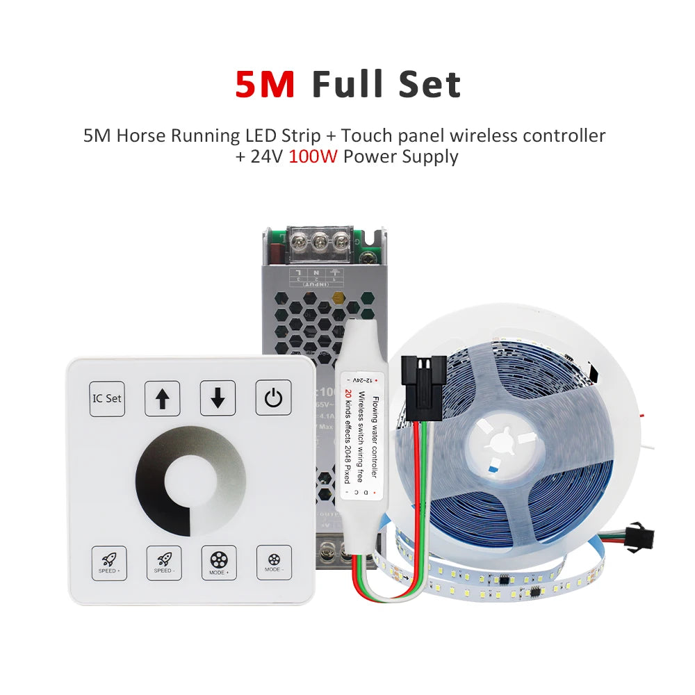 20M 15M 5M 10M Running Water Flowing LED Strip Light DC24 WS2811 SMD2835 Horse Race Pixel Addressable Flexible Linear Lamp Set