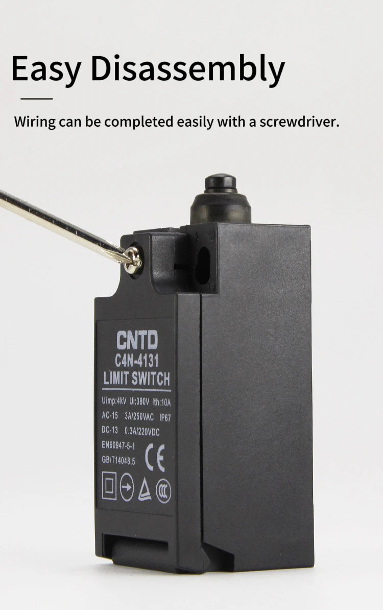 CNTD C4N-4167N Limit Switch IP67 Waterproof Coil Spring Type 3N Low Actuation Force 1NC 1NO Slow Action Forced Disconnect