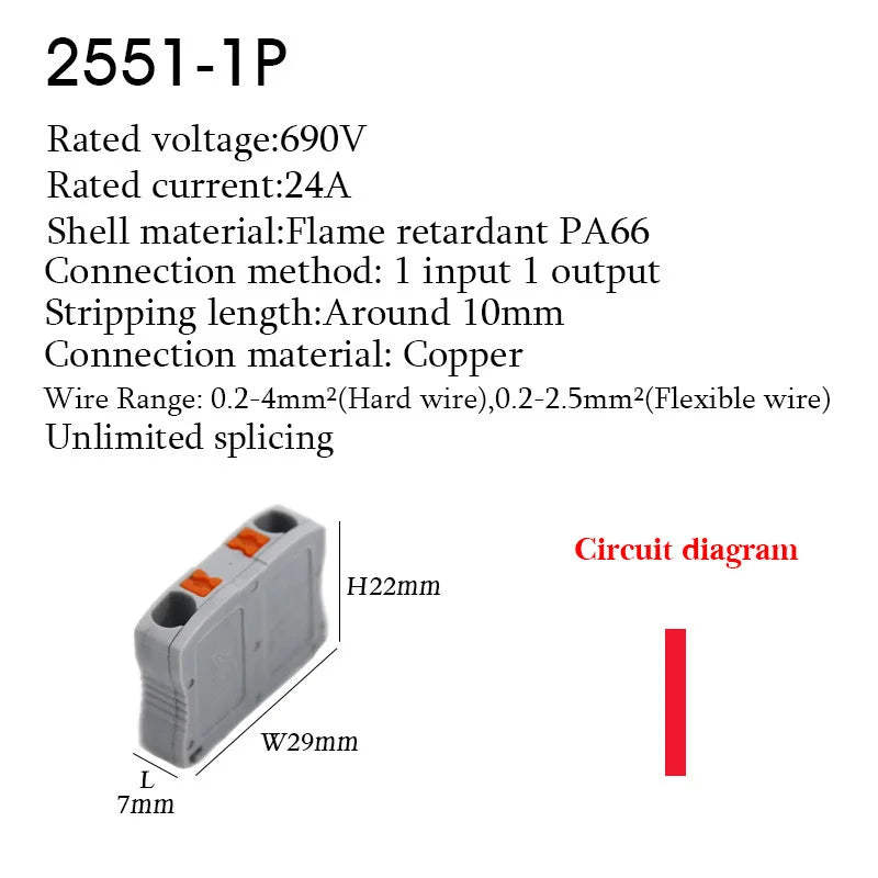 Electrical Cable Wire Connectors Push-in Terminal Block Universal Compact Wiring Multiple In Out Spliceable Mount On Din Rail