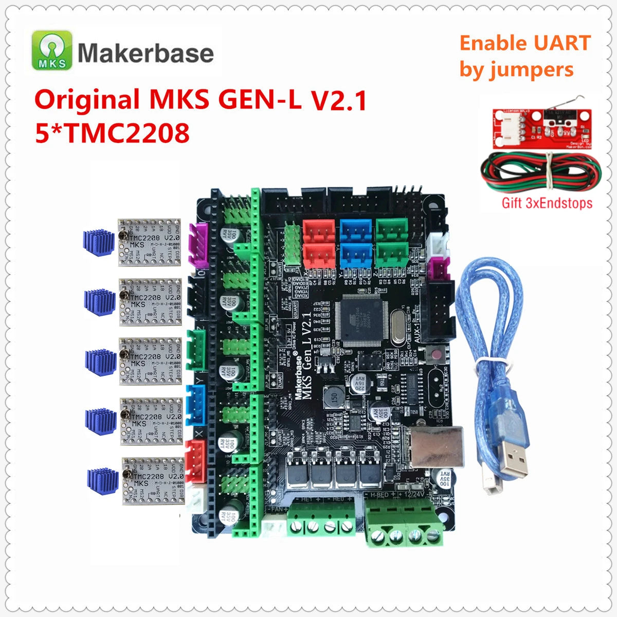 Makerbase Original MKS GEN L V2.1 3D Printer Control Card 8bit Motherboard Support A4988 DRV8825 TMC2208 TMC2209 TB6600 TMC2160
