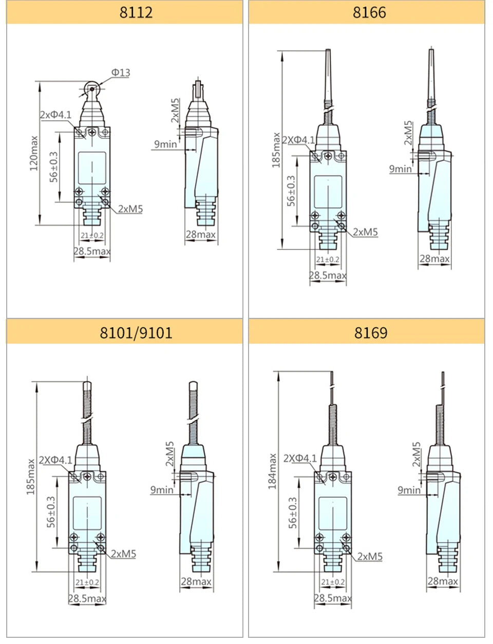 OMCH Instantaneous Limit Switches ME8104 8107 8108 8111 8112 8122 8166 8169 9101 Limit Switches for Sealed Industrial Machi