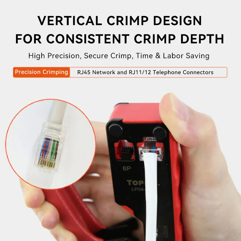 TOPLIA Vertical Network RJ45 Crimping Tool Kit Ethernet Crimp Tool Cable Crimper for RJ11/RJ12 Standard, RJ45 Pass Through