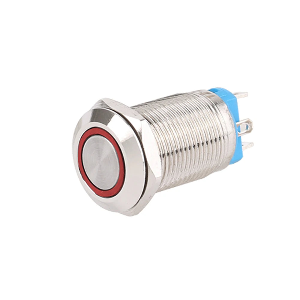 1pc 12mm Anti-Vandal Metal Push Button Switches High Flat Round With LED Green Red Blue White 3V 12V Momentary Latching Reset