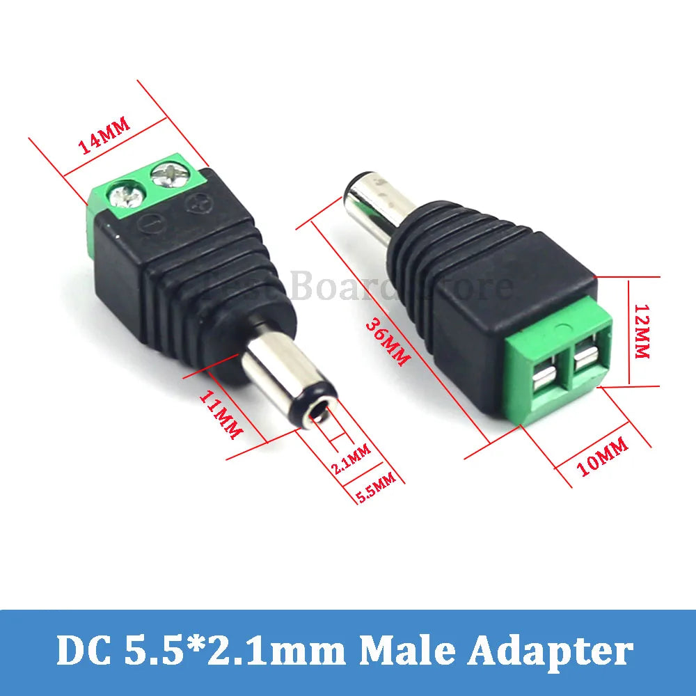 2PCS DC Male Female BNC Connectors 5.5*2.1mm/2.5mm 12V Welding-Free Power DC Plug Adapter Jack Sockets For LED CCTV Came