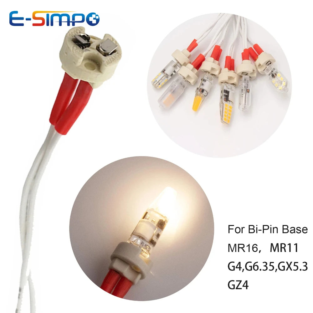 5/10/20/50Pcs MR16 Base Ceramic Socket Base with Silicone Cable for LED and Halogen Lamp MR11 G4 G5.3 GY6.35 Accessory 15cm