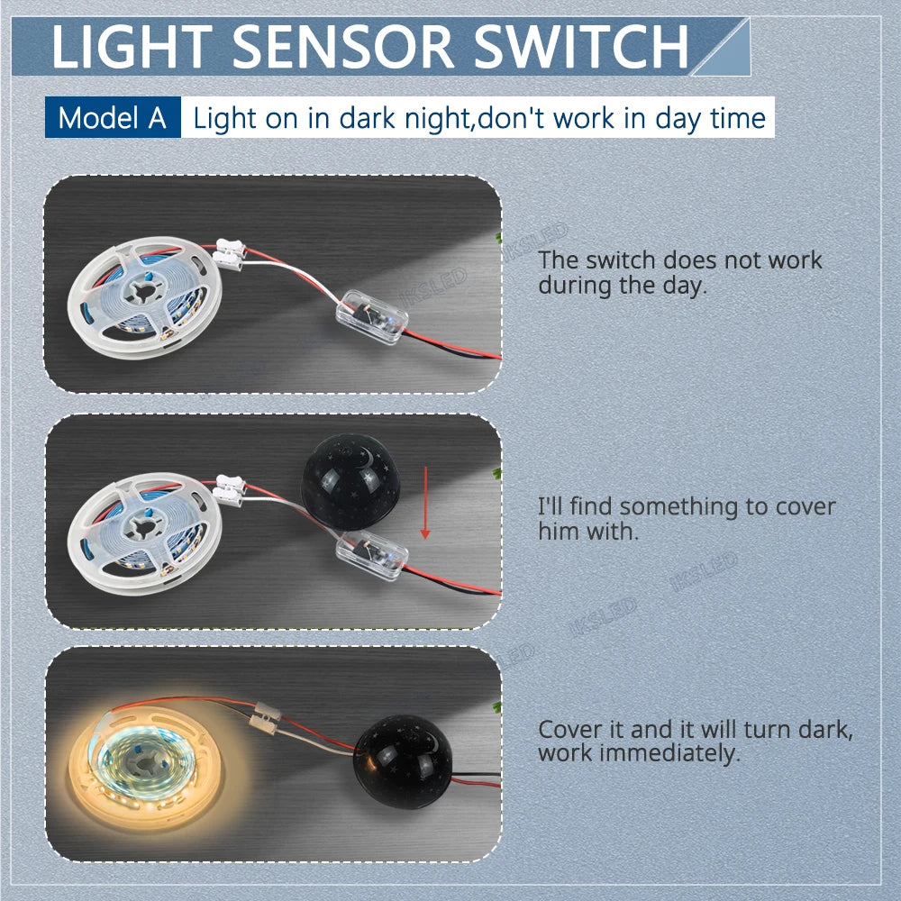Light Sensor Switch Auto on Off Photocell Street Light Switch 5A Photo Control Photoswitch Sensor with Remote Control 3.7V-24VDC