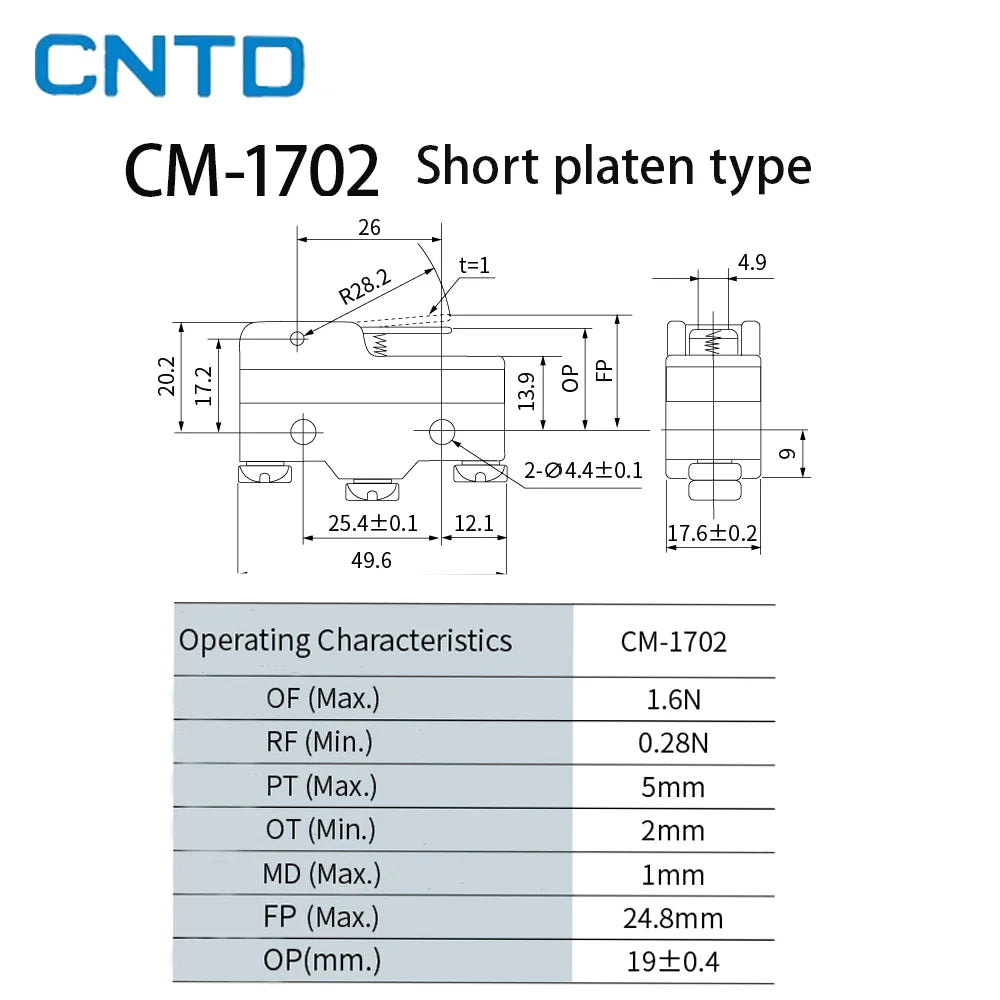 CNTD CM-1702 CM-1702K CM-1702N Micro Switch Limit Switch Travel Switch Self-Resetting Short lever Snap Action Electrical Control