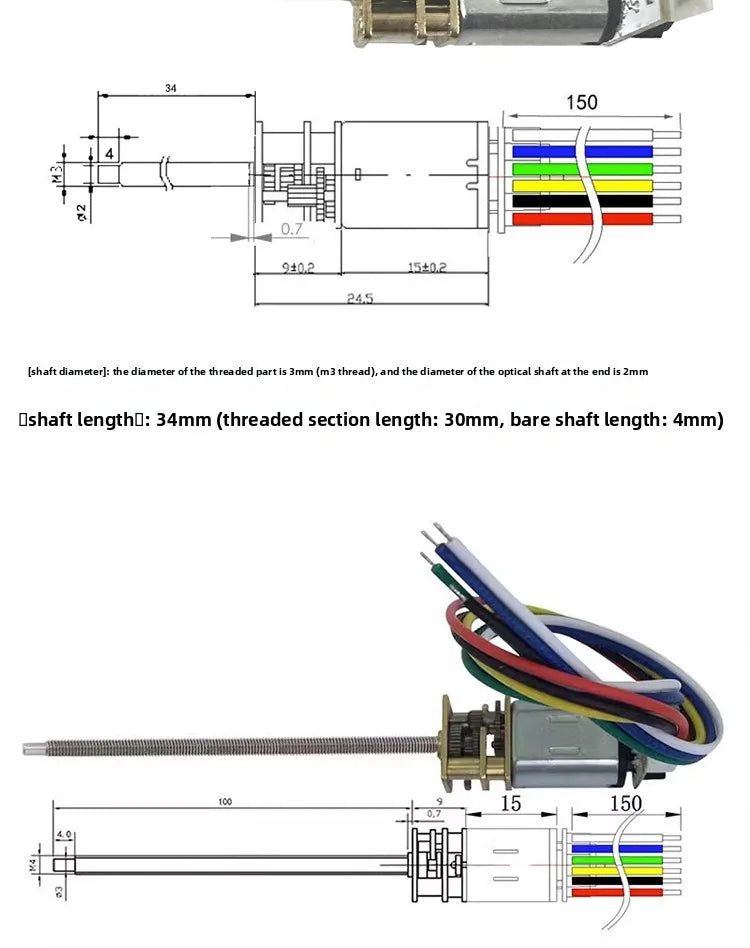N20 Encoder Motor with Hall Sensor, 6V DC Micro Gear Motor Low Speed, M4 Threaded Shaft for DIY Robotics and Models