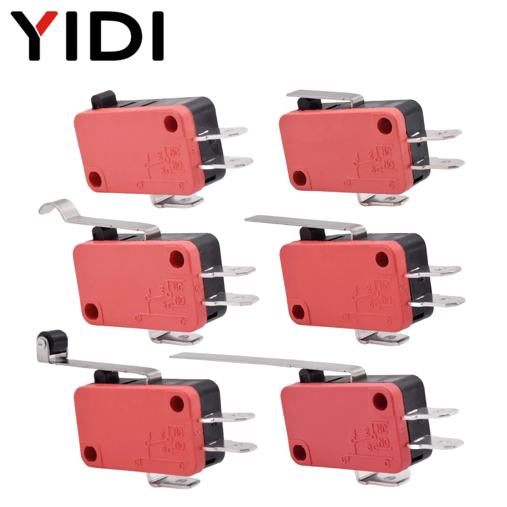 YIDI 16A 250VAC SPDT Momentary Travel Limit Micro Switch 1NO1NC 3pin Lever Roller V-15 V-151 V-152 V-153 V-154 V-155 Microswitch