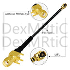 1PC SMA Female Jack Right Angle PCB Connector 1.13mm Cable Other End UFL/ No Connector/Exposed/Fork Soldering 15cm Customized