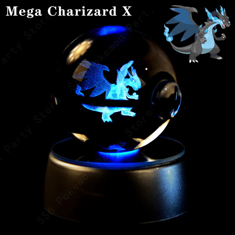 Pokemon Crystal Ball 3D Mewtwo Pikachu Gengar Pokeball 3D Night Light Lamp Glass Statue Pokemon Crystal Ball Birthday Gift