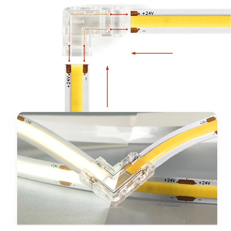 COB Led Strip Connector Light Strip Wire Connectors 2 3 4 Pin L-shaped For 5 8 10mm Width PCB Single Color RGB CCT Strip