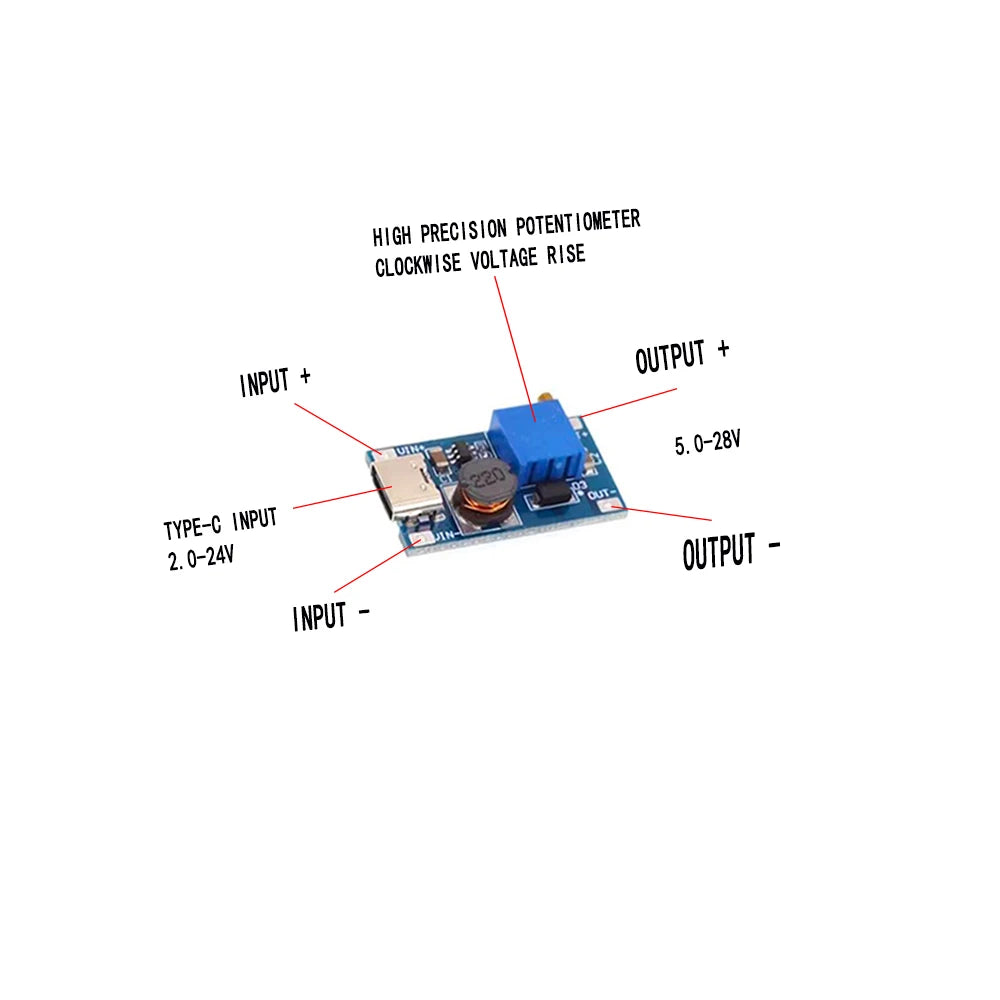 MT3608 DC-DC Step Up Converter Booster Power Supply Module Boost Step-up Board Output TYPE-C / Micro USB 2A 28V Max