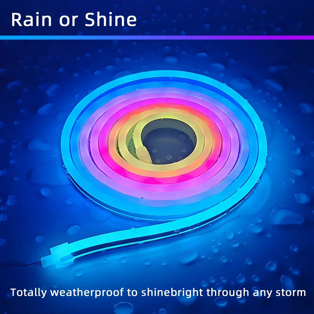 RGB LED Neon Rope Lights Bluetooth App WS2812 RGBIC Waterproof Flexible LED Tape With Dimmable Remote Controller For Wall Decor
