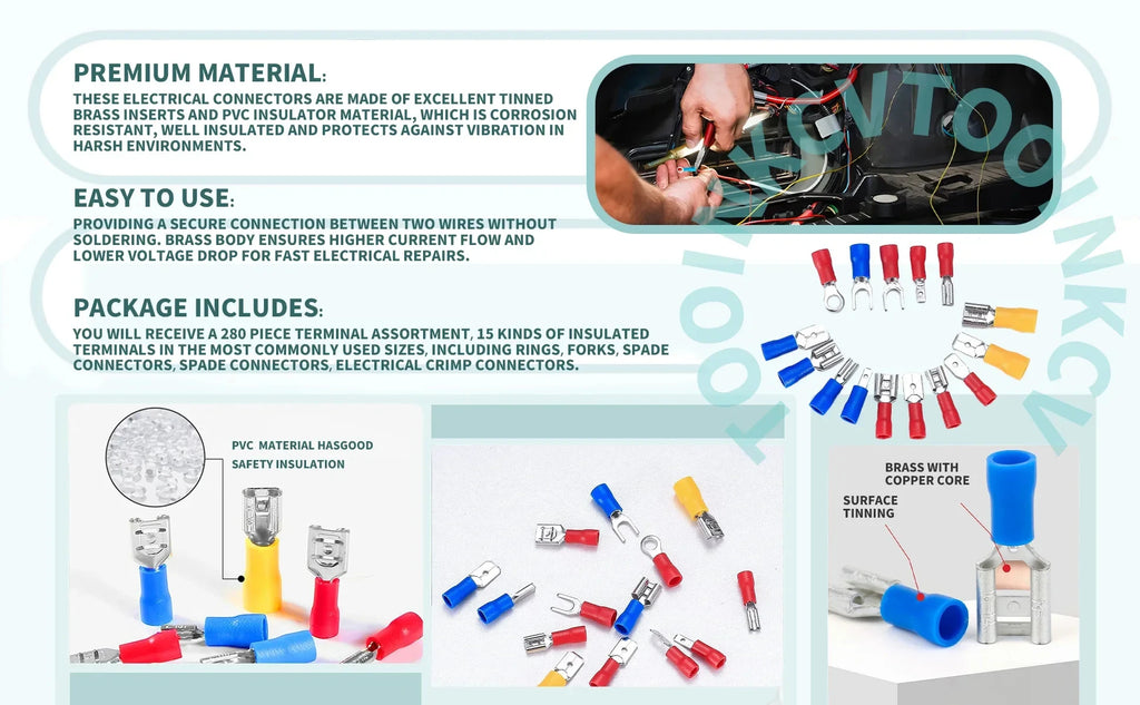 Automotive Insulated Crimp Terminals Kit, Male Female Spade Ring Fork Butt Lugs, Assorted Electrical Wire Connector Set for Car