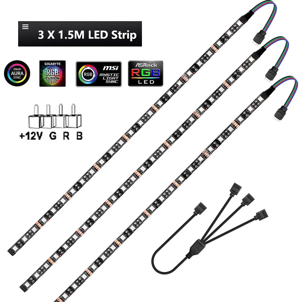12V 4 Pin RGB Gaming PC Led Strip Light 5050 RGB Tape For Aura Sync MSI Mystic Light Motherboard Control Computer Case Backlight