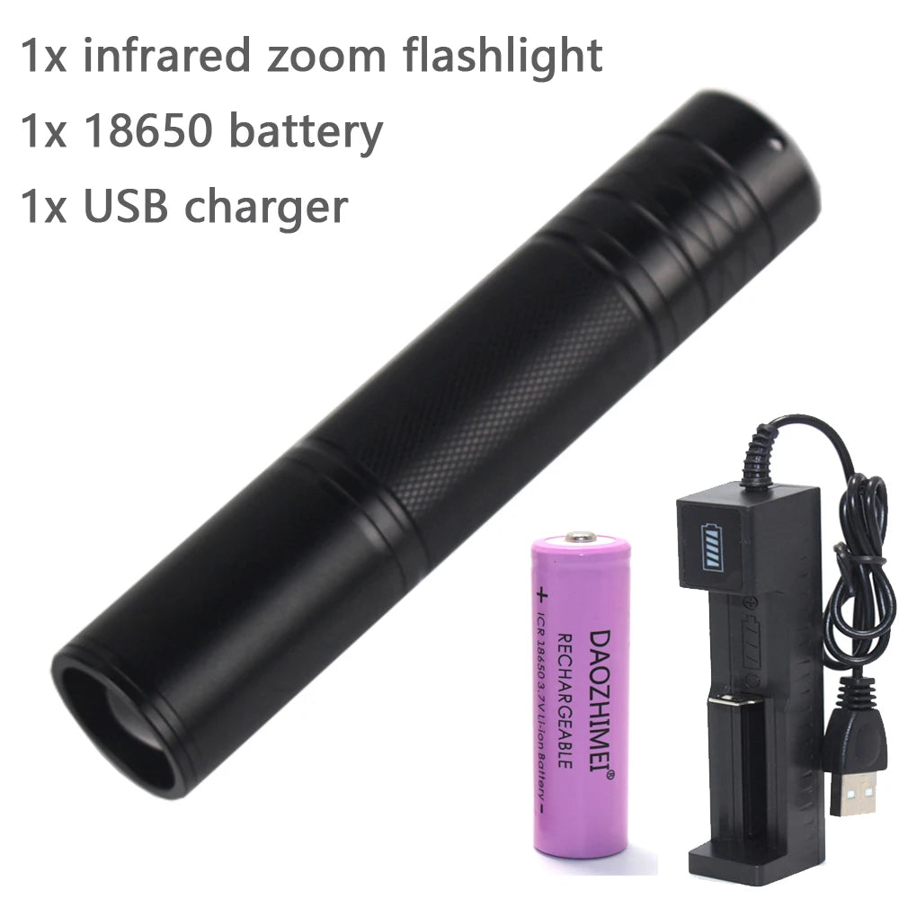 850nm/940nm IR Flashlight Infrared Illuminator Hunting Adjustable Focus Flashlight Night Vision Zoomable LED Infrared Torch