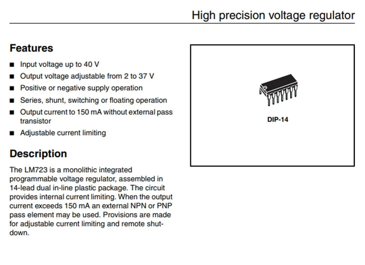 5PCS LM723 LM723CN MC1723CP MC1723 UA723CN UA723 DIP-16 Linear Voltage Regulators IC High Precision Voltage Regulator DIP IC