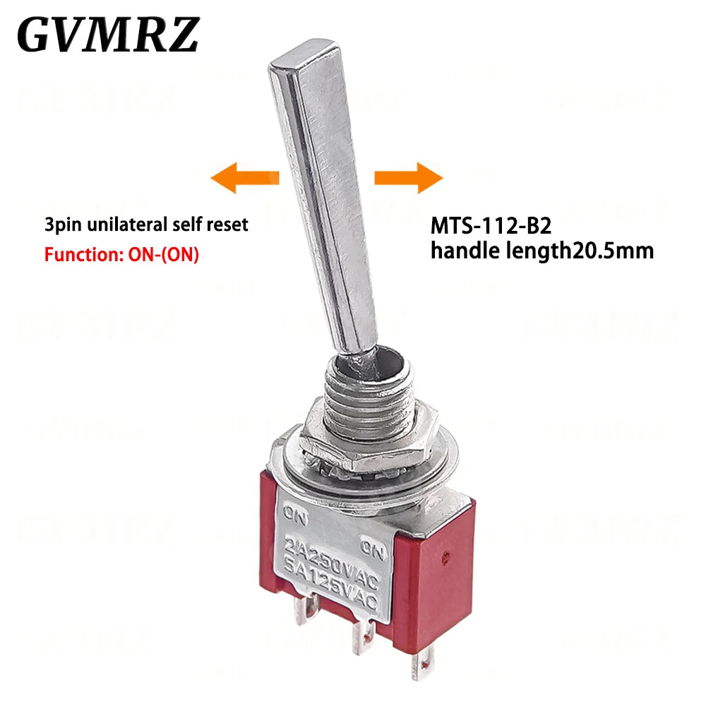 2PCS Flat Handle 6mm Panel Mount Mini Toggle Switch 3/6Pin 2/3 Positions ON OFF ON Locking Momentary RC Model Remote Controlller