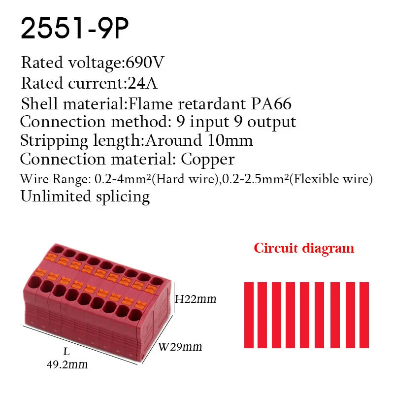 Push-In Wire Connectors Electrical Cable Terminal Block Multiple In/out DIN Rail Mount With Fixing Hole Spliceable DIY connectio