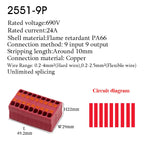 Wire Connectors Push-in Electrical Cable Terminal Block Multiple In Multiple Out Spliceable Mount On Din Rail With Fixing Hole
