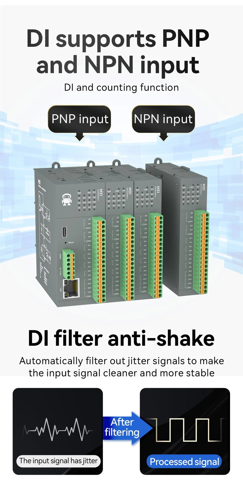 RS485 RJ45 DI/DO/AO/AI Distributed Remote IO Module CDEBYTE M31-U Series Modbus NEW Version Support PNP NPN DIP Free Splicing
